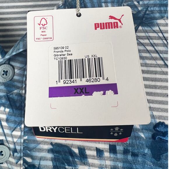 NWT PUMA Men's XXL / 2XL Fronds Gibraltar Sea Floral Striped Dry Cell Polo Shirt - Picture 4 of 9